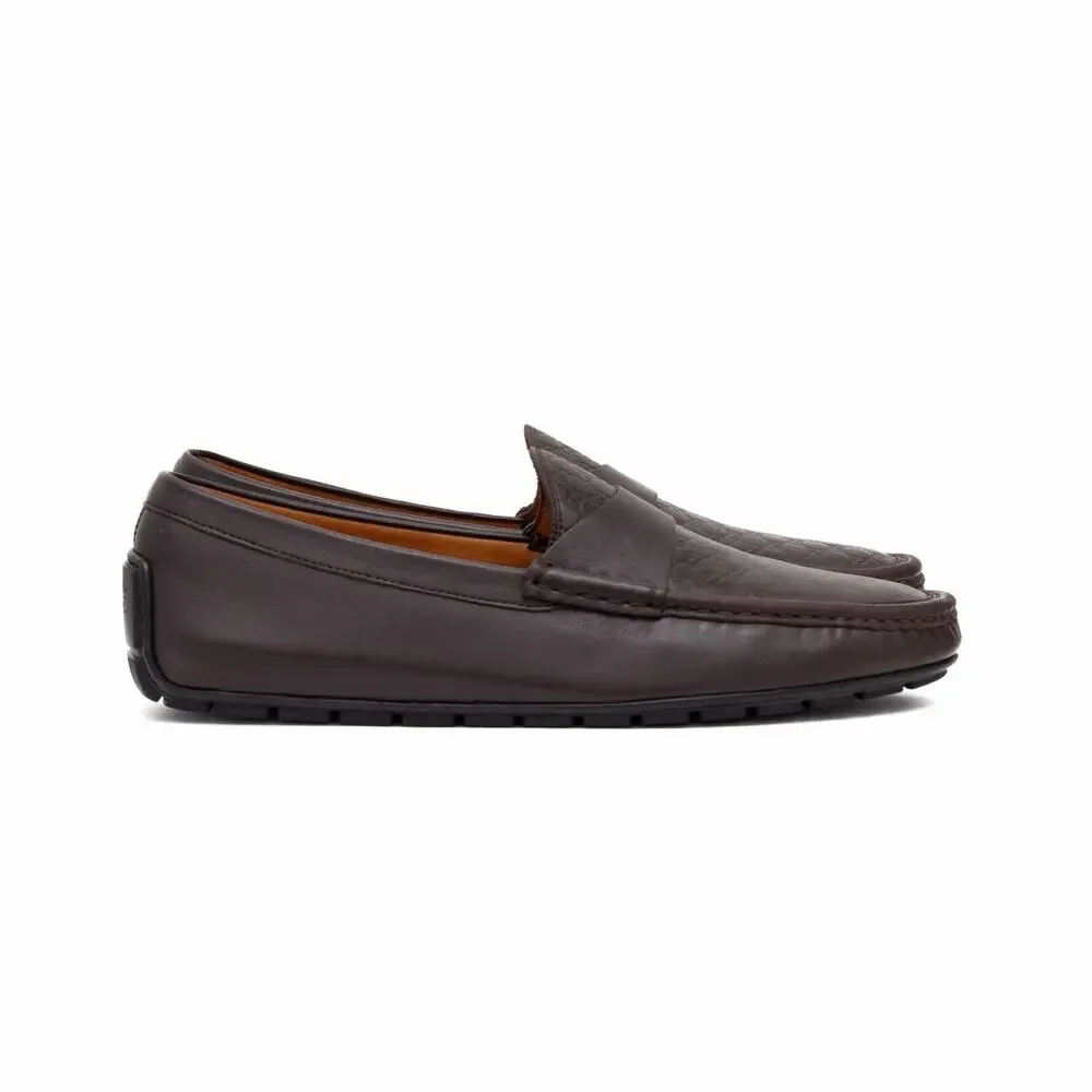 Gucci GG Microguccissima Monogram Brown Leather Loafers Mocasin US 10